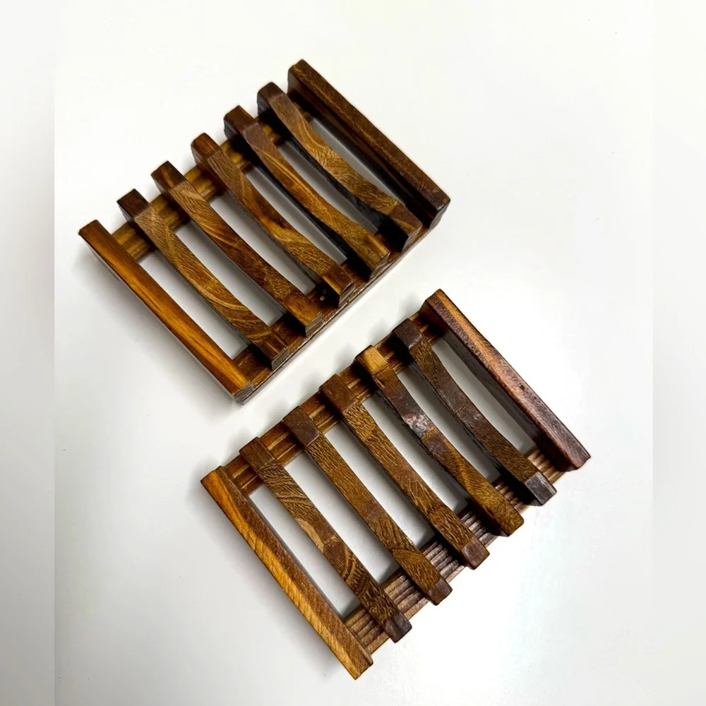 Wooden Crate & Barrel soap bar Holder Set NWOB